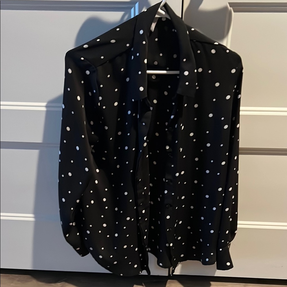 H&M Black and White Boxy Notched Collar Blouse